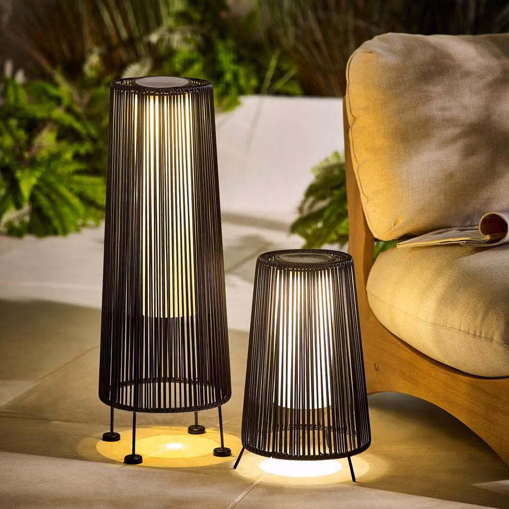 FurnitureboxUK Naples Black Rattan Solar LED Outdoor Lantern – 4