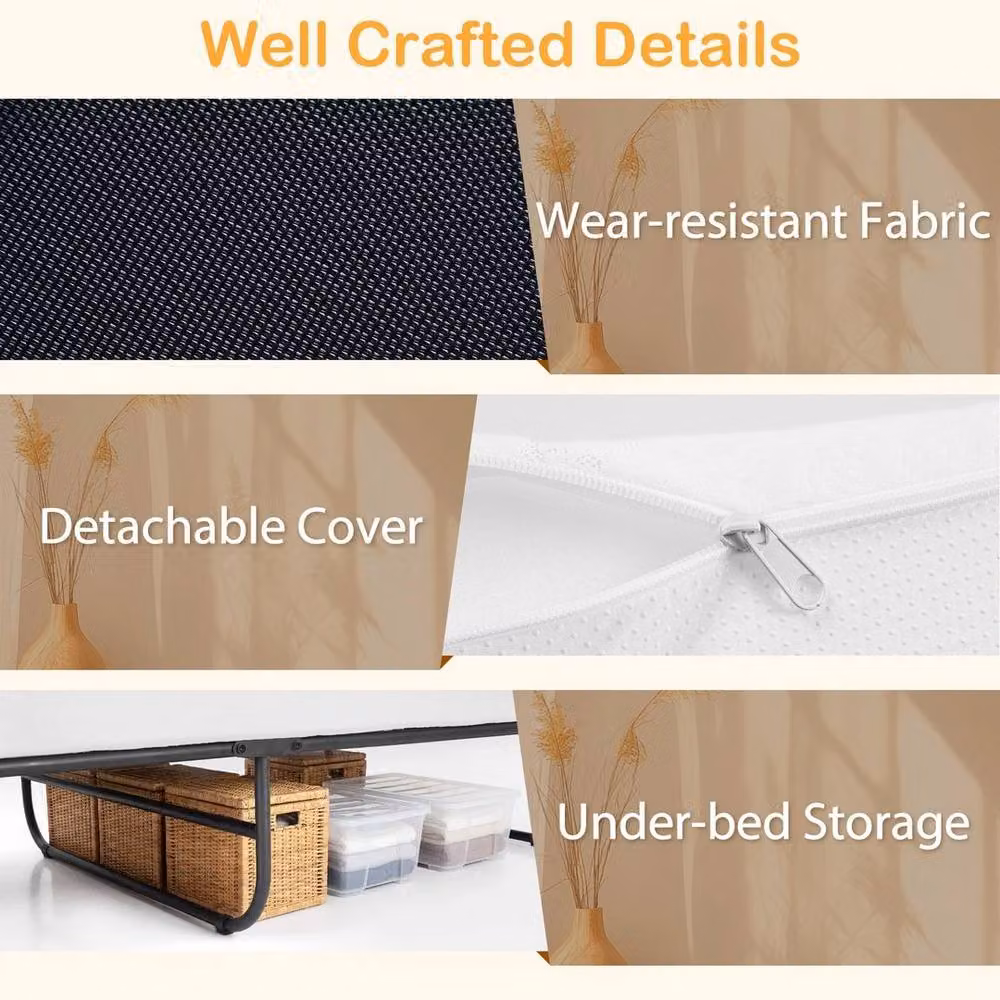 NESTLUNE Black Folding Frame Single Guest Bed with Foam Mattress, W/D/H: 90 x 190 cm – 5