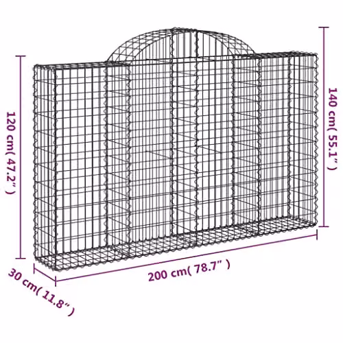 vidaXL 11-Piece Arched Gabion Baskets in Silver Galvanised Steel, W/D/H: 200 x 30 x 120/140 cm – 2