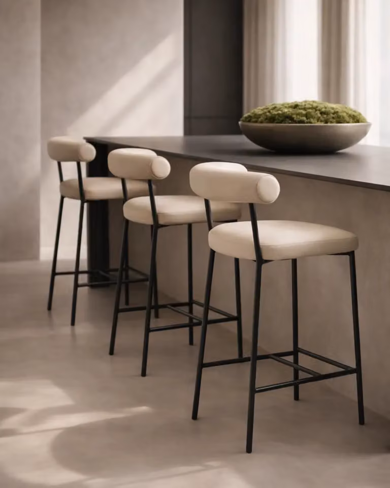 Tommy Franks Alita Stool in Dark Marble with Black Synthetic Leather and Metal Frame