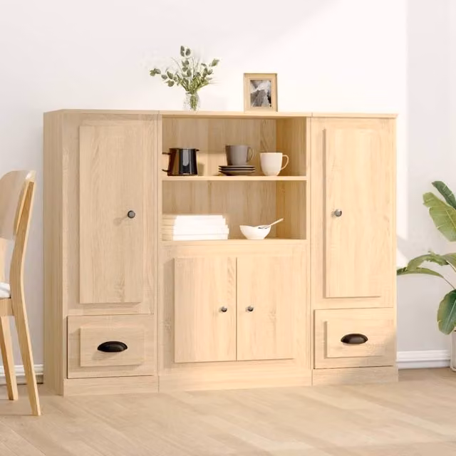 Berkfield Home Set of 3 Sonoma Oak Highboards in Brown Engineered Wood