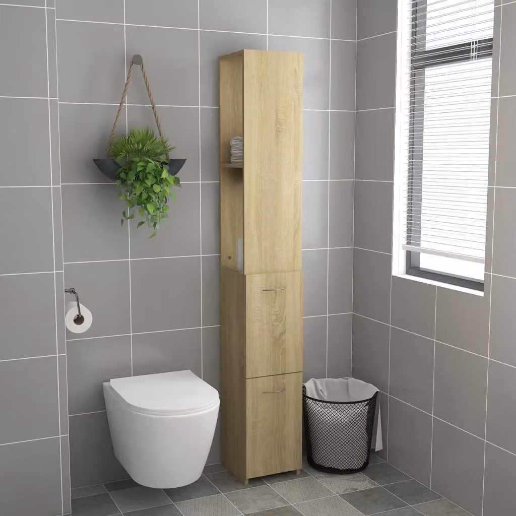 Berkfield Home Sonoma Oak Bathroom Cabinet in Brown, W/D/H: 25 x 26.5 x 170 cm – 2