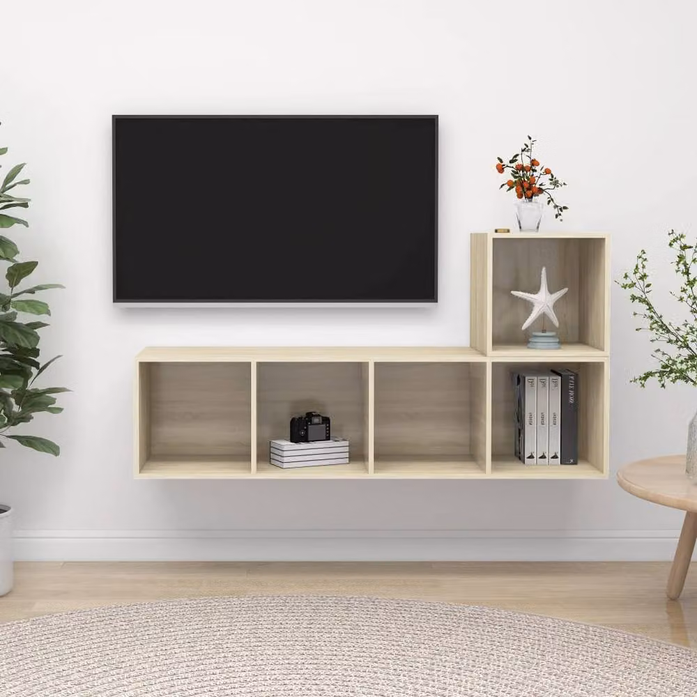 Berkfield Home Practical 2 Piece Wall Mounted TV Cabinet Set in Sonoma Oak and Beige, W/D/H: 142.5 x 37 x 37 cm – 2