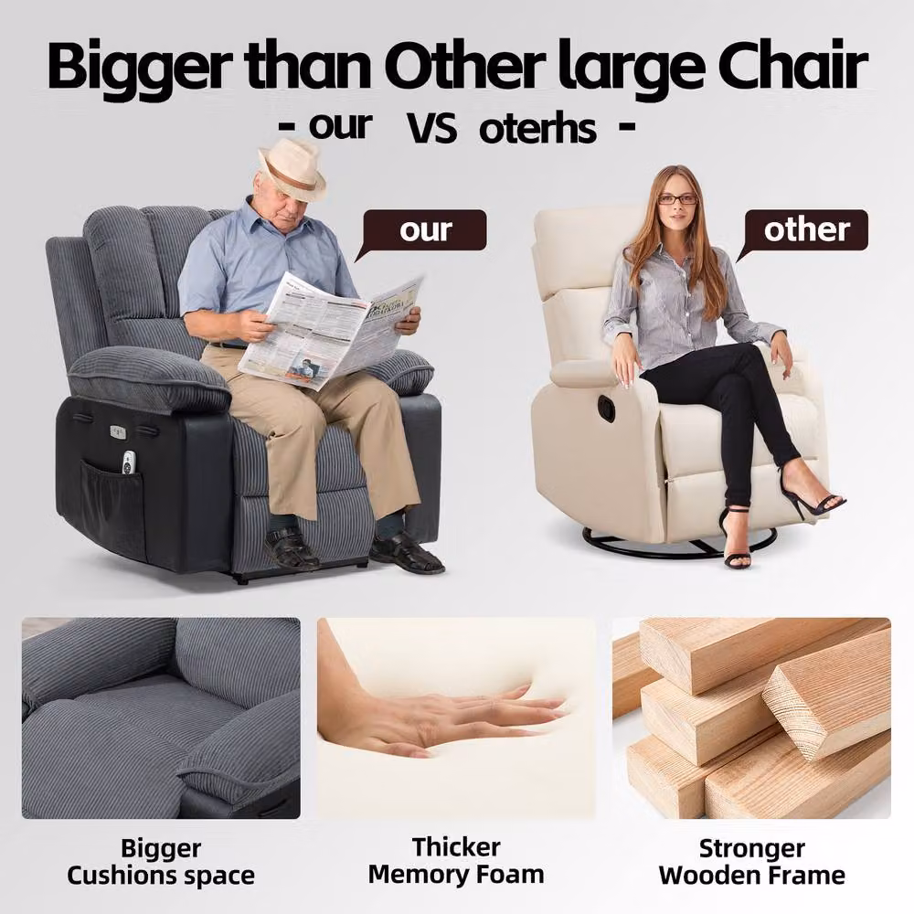 KEEPREAPER Comfortable Power Recliner Chair with 8-Point Massage and Heating in Grey – 5