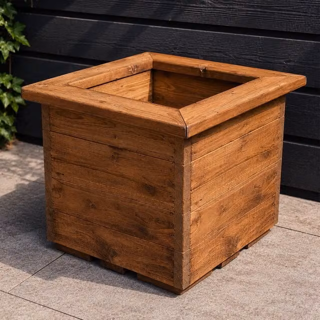 Samuel Alexander Rustic Chunky Wooden Square Garden Planter, 46 x 46 x 45 cm – 1