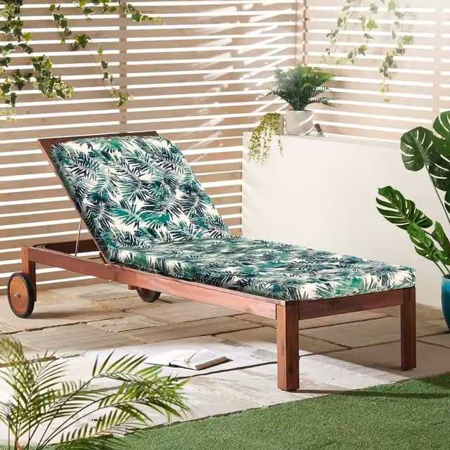Livinluxury Jungle Printed Sunlounger Pad in Green with Water-Repellent and Removable Cover