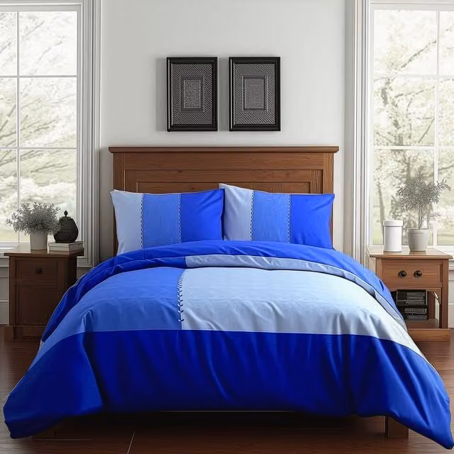 Snug City Blue Patchwork Modern Design Duvet Cover and Pillowcase Set, Single, 90 x 190 cm