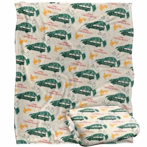 Warner Brothers Christmas Vacation Tree and Moose Pattern Soft Fleece Throw Blanket, Multicolour, W/D/H: 152 x 127 cm