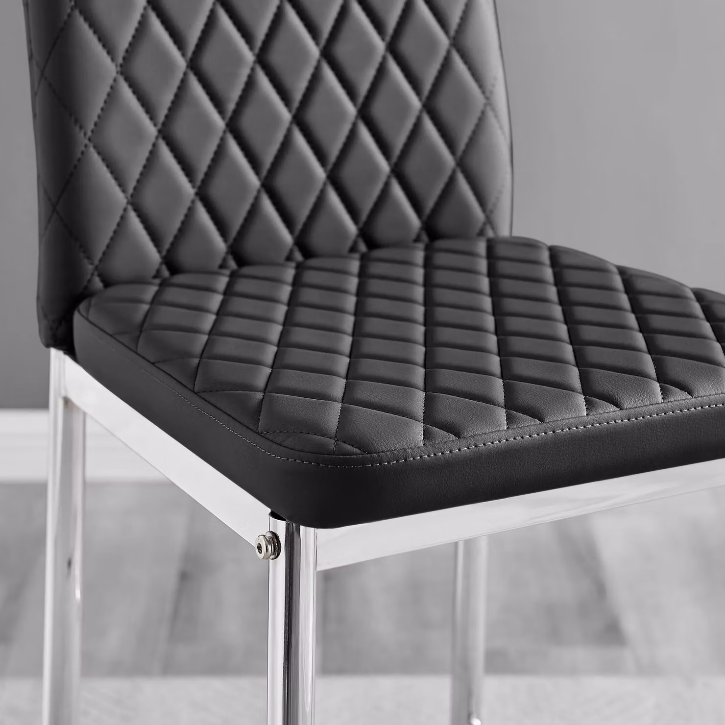 FurnitureboxUK Set of 2 Milan Hatched Faux Leather Padded Counter Stools with Silver Chrome Metal Legs in Black – 3