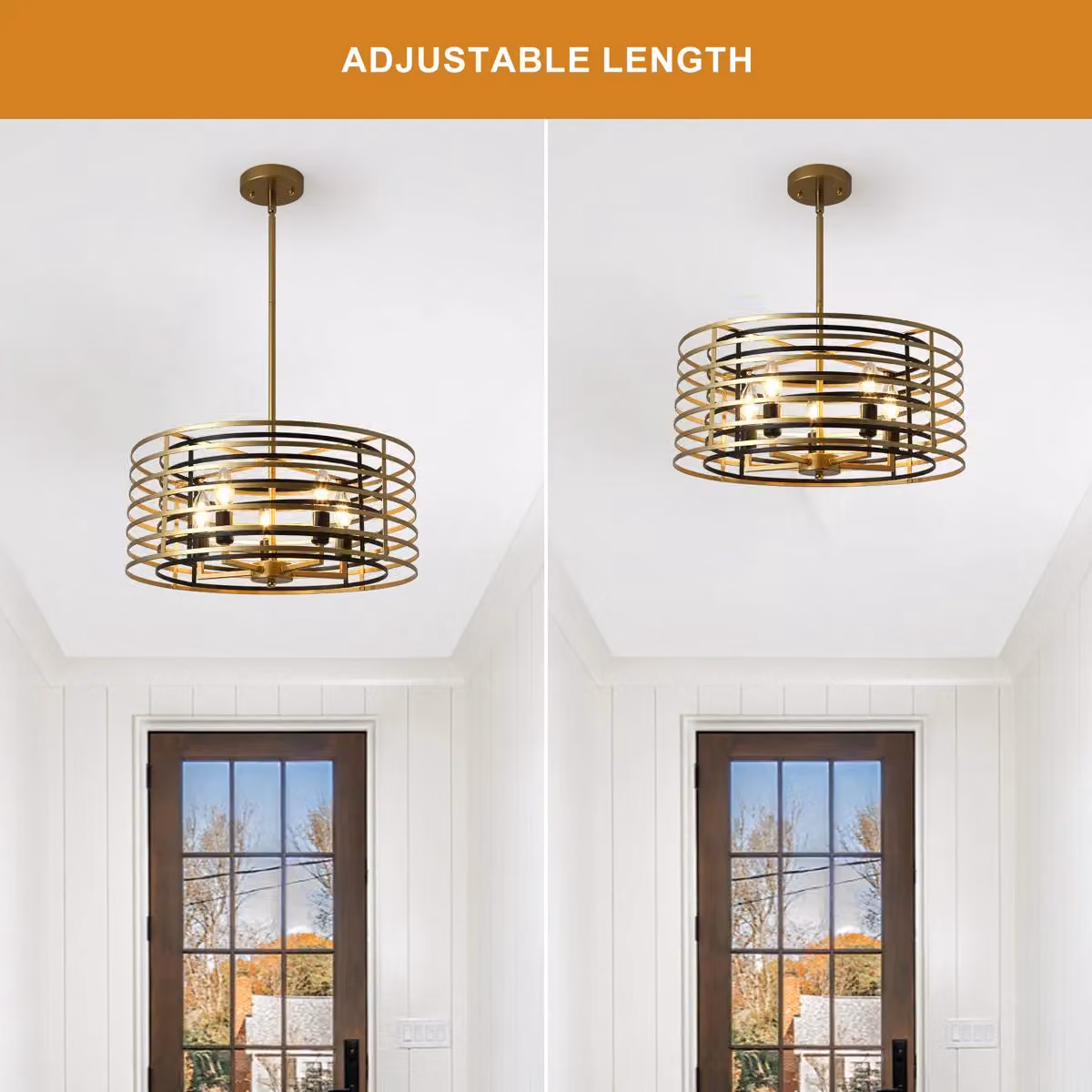 Garwarm 5 Light Adjustable Dimmable Modern Pendant Light in Gold/Brass, Diameter: 50 cm – 6