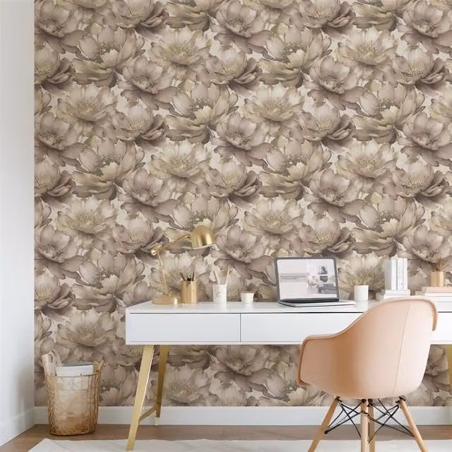 Muriva Aminah Floral Wallpaper in Blush, Gold, Pink and Beige