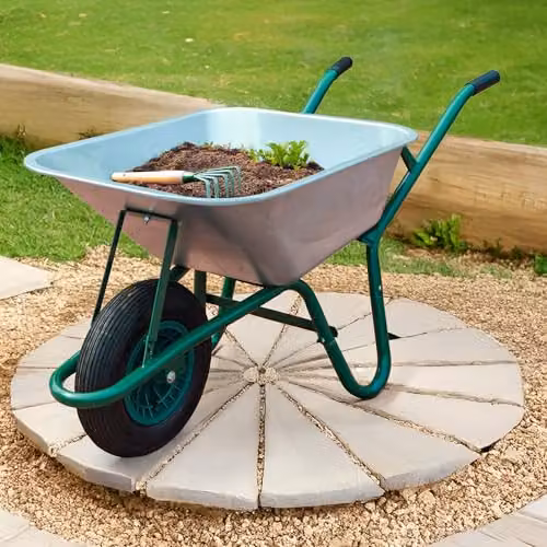 Neo Galvanised Steel Home Garden Wheelbarrow with Pneumatic Tyre, 85L, Silver – 2