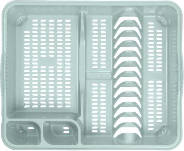 FLAVORA Green Plastic Kitchen Dish Drainer with Cutlery Holder