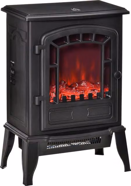 HOMCOM Freestanding Electric Fireplace Stove with Realistic Flame Effect in Black – 1