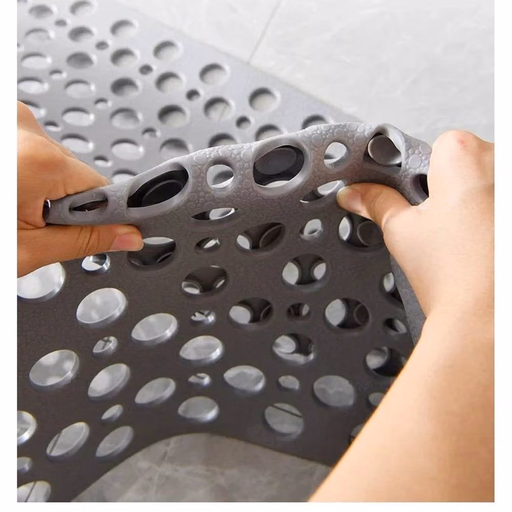 Kelvenix Non-Slip Grey Rectangular Shower Mat with Suction Cups and Drainage Holes – 2
