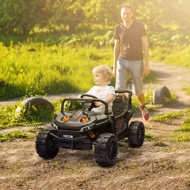 AIYAPLAY 12V Kids Ride on Electric Truck with Suspension and Light and Sound Effects, Black