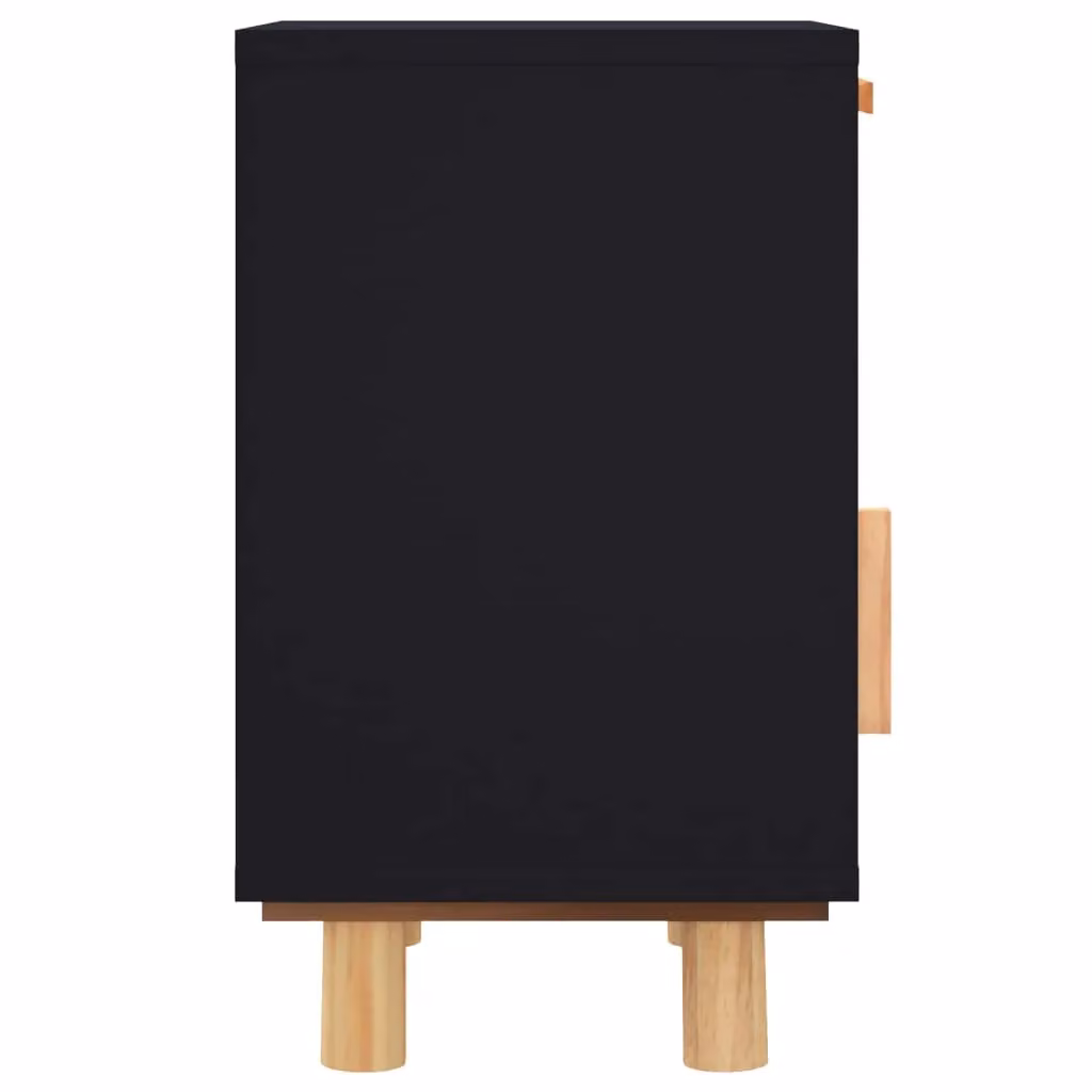 Berkfield Home Black Solid Wood Pine and Natural Rattan Bedside Cabinet – 6