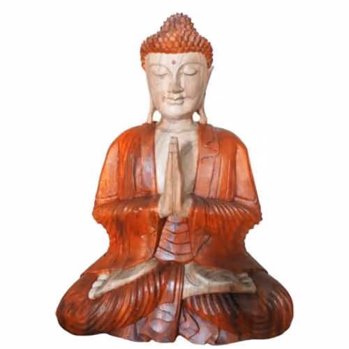 Beespoke Gifts Hand Carved Brown Wood Buddha Statue, Height: 30 cm