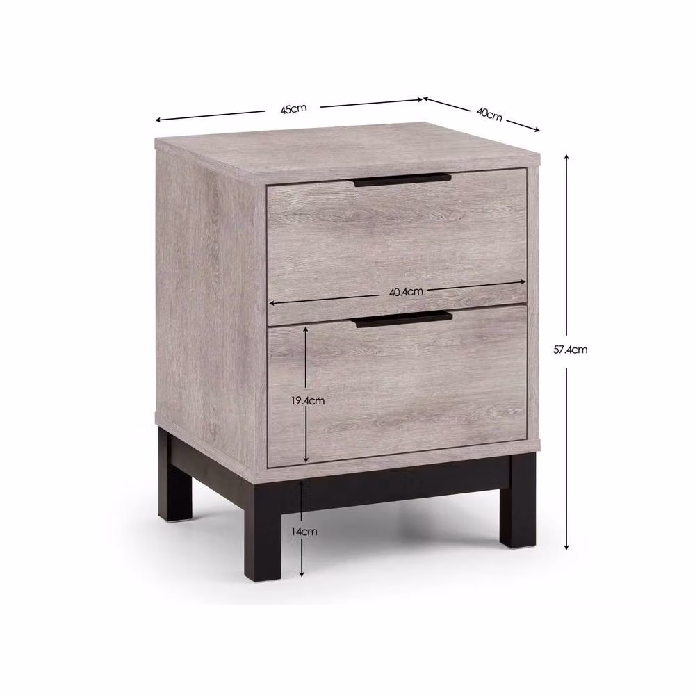 Cheshire Premium Kora 2 Drawer Grey Oak Bedside Unit – 3