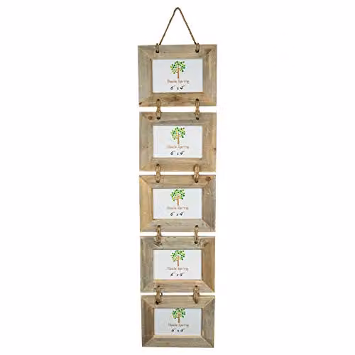 Nicola Spring Shabby Chic Brown Wooden Hanging Multi Photo Frame, Rectangular, Fits 10 x 15 cm Photos