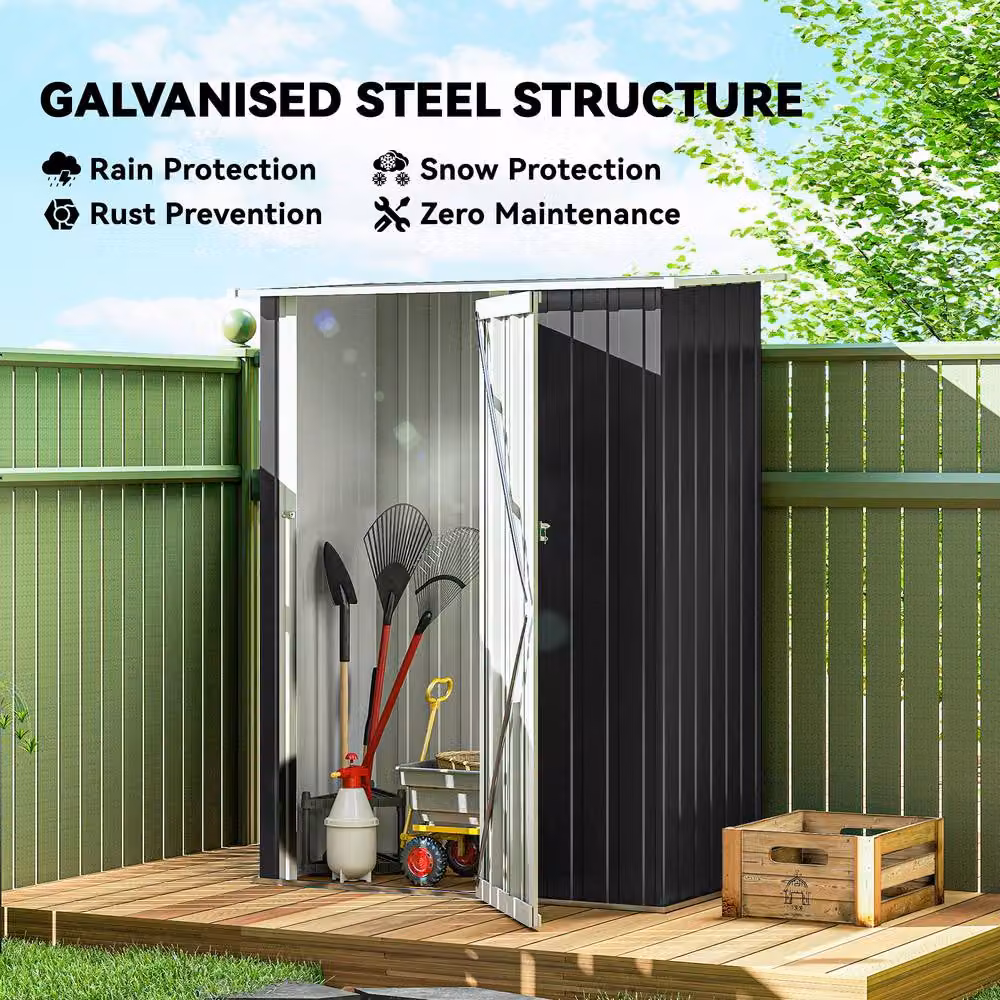 Rolipo Metal Garden Shed with Sloped Roof and Lockable Door, Grey, W: 152.4 cm, D: 91.44 cm, H: 152.4 cm – 6