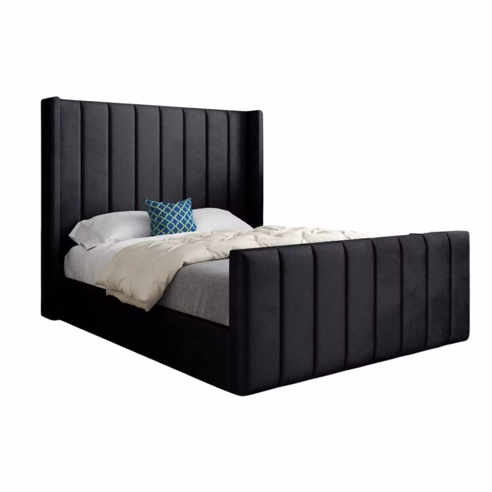 KDMD Strumpshaw Winged Upholstered Designer Bed Frame in Black Soft Velvet, Size: Double (W/D/H: 144 x 137 x 200 cm) – 2