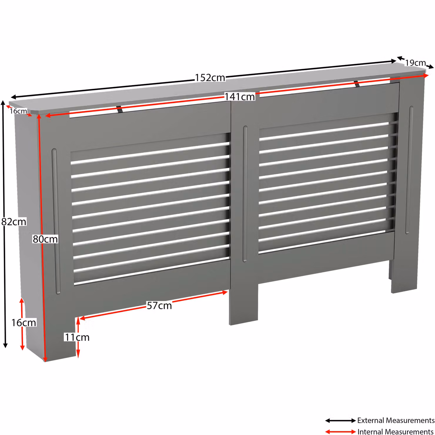 Vida Designs Milton MDF Radiator Cover in Grey, W/D/H: 82.0 x 152.0 x 19.0 cm – 2