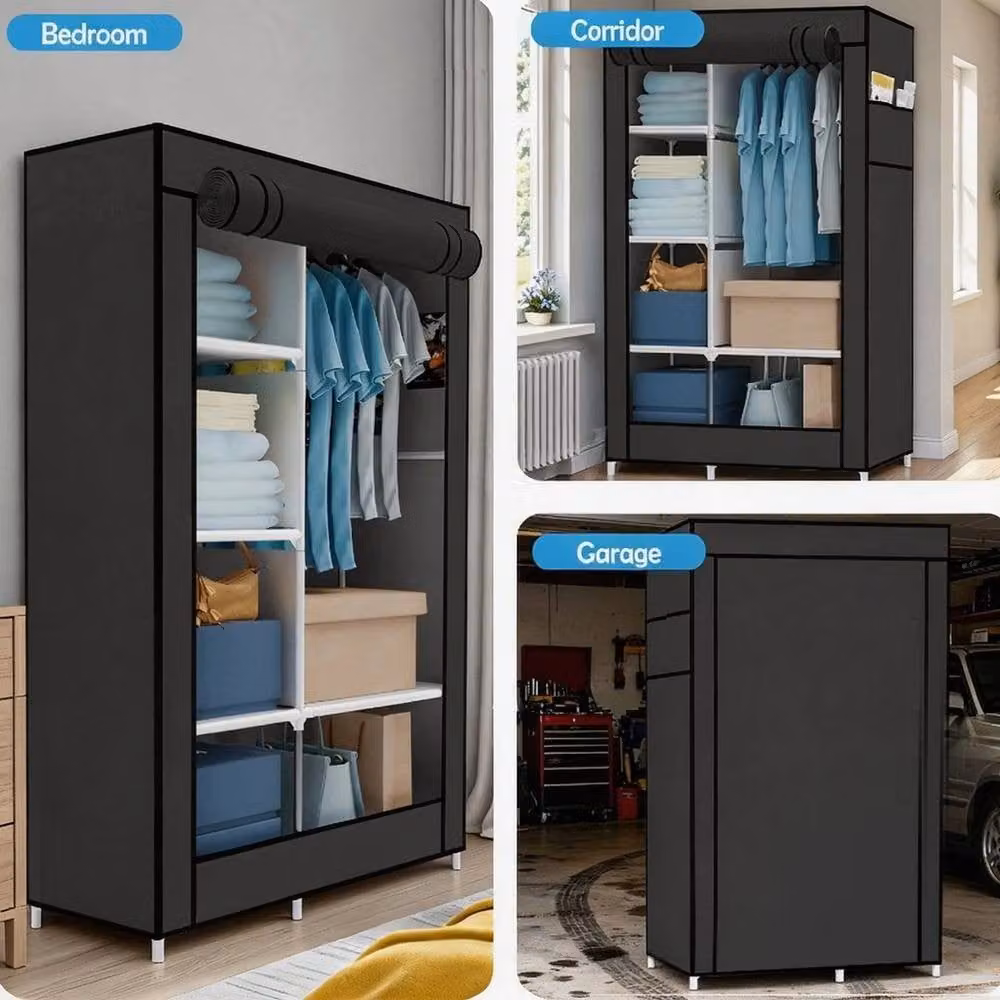 EONLION Black Freestanding Wardrobe with Hanging Rail, Internal Shelves and Trouser Rack – 3