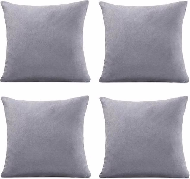 Luxor Living Set of 4 Silver Grey Velvet Chenille Square Cushions with Removable Washable Covers, W/D/H: 45 x 45 x 45 cm – 1