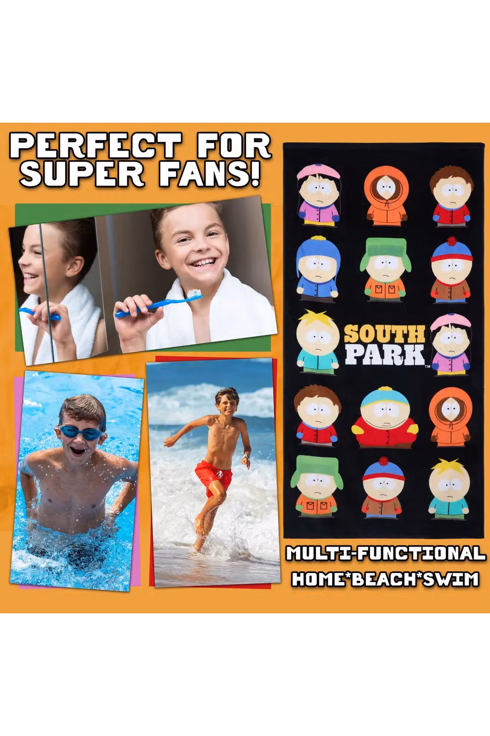 United Essentials South Park Graphic Beach Towel, Multicolour and Black, 100% Cotton, W/H: 140 x 70 cm – 9