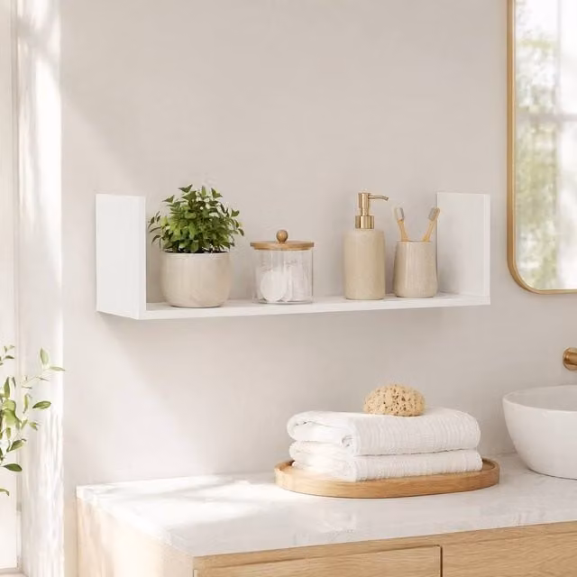 STILVORA Set of 3 White Wall-Mounted Floating Shelves with High Sides