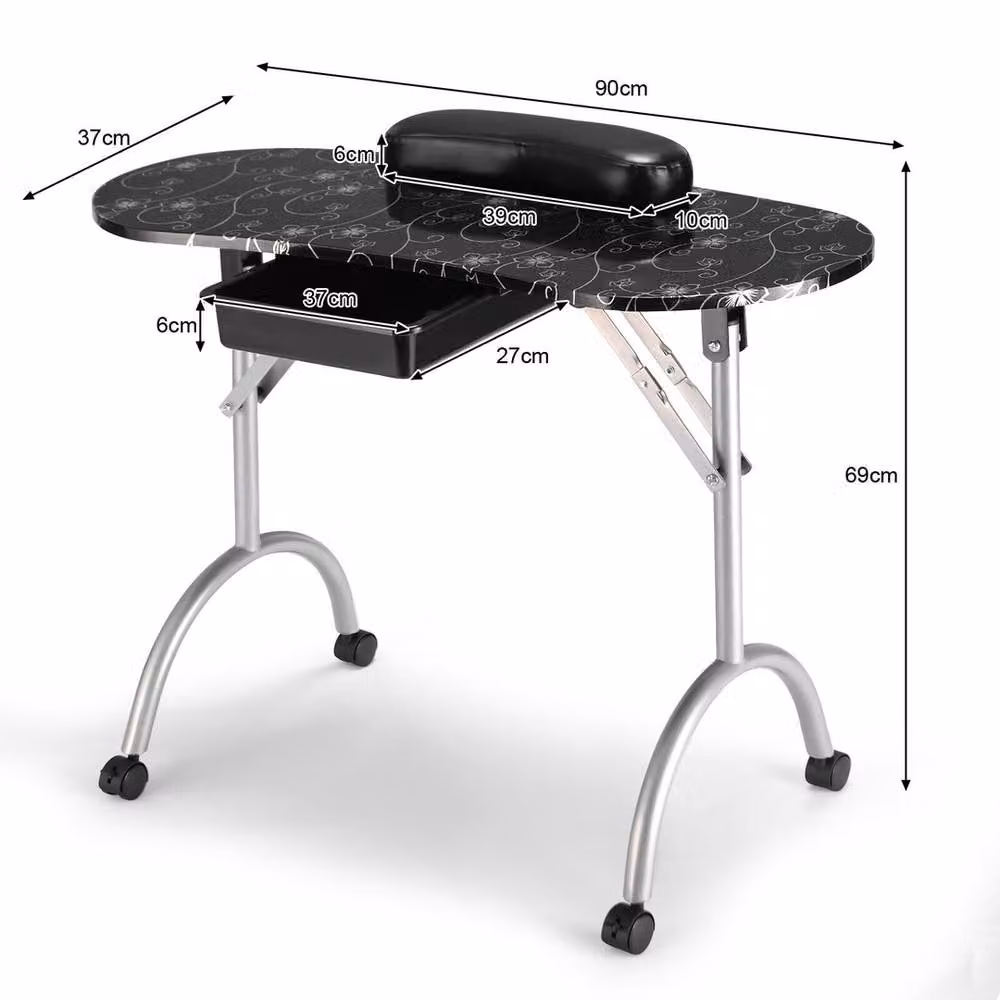 Havendro Portable Black Metal Manicure Table for Professionals with Castors – 2