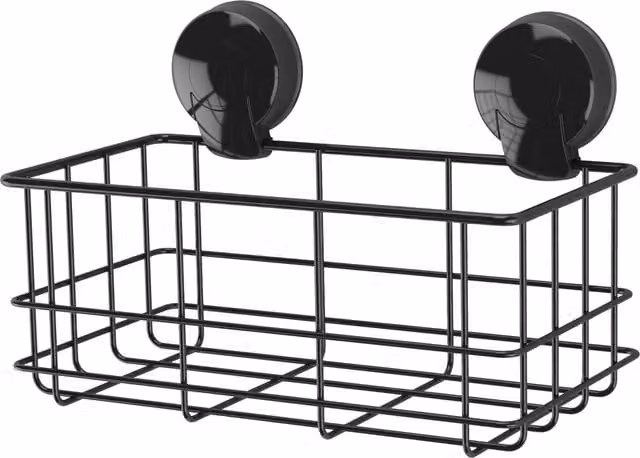 Showerdrape Suctionloc Black Metal Wall Mounted Bottle Basket Shower Caddy – 1
