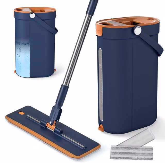 Costway Blue Plastic Mop and Bucket Set with Wringer and Scraper