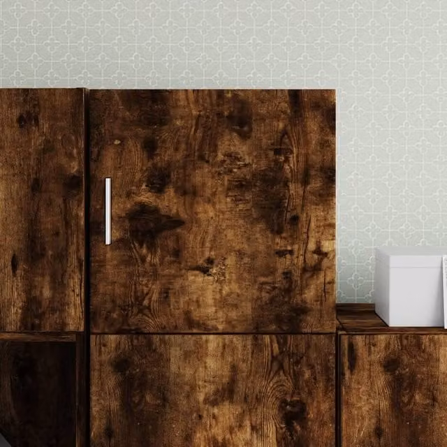 Berkfield Home Smoked Oak Wall Cabinet in Brown, W/D/H: 40 x 40 x 42.5 cm
