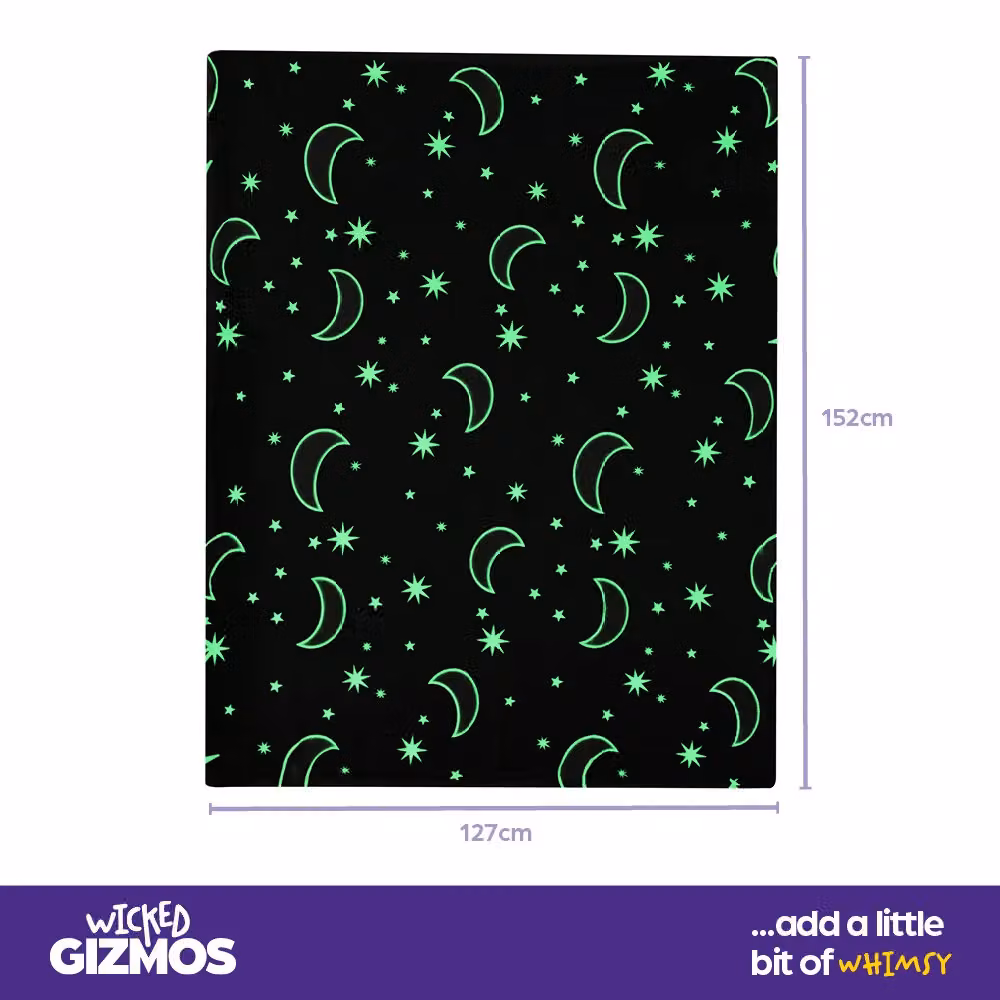 Wicked Gizmos Glow in the Dark Fluffy Fleece Blanket with Moon and Stars Design in Dark Grey, W/D: 152 x 127 cm – 5