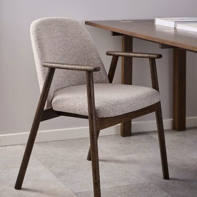 Furniture To Go Leo Dining Chairs with Armrests in Beige Monza Fabric, Set of 2