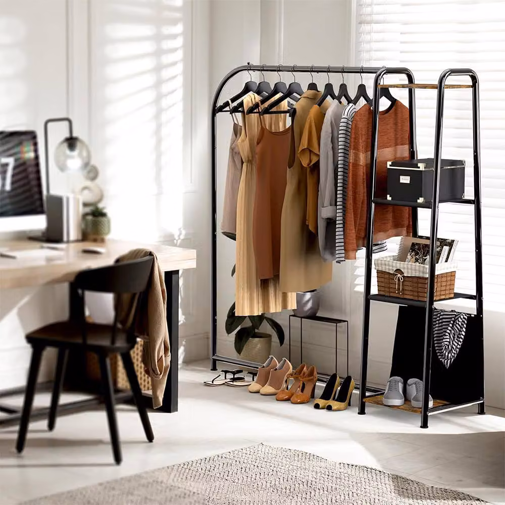 Hinsinc Heavy Duty Double Rail Garment Rack, Matt Black Metal Open Wardrobe Clothes Hanger, W/D/H: 120 x 41 x 160 cm – 6