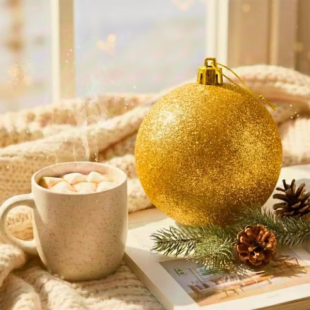 Shatchi Gold Glitter Round Christmas Bauble, Diameter: 25 cm