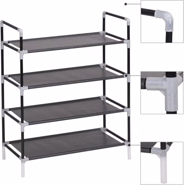 Berkfield Home 4-Shelf Freestanding Shoe Rack in Black Metal
