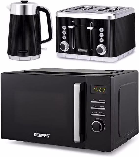 Geepas Arcus Black Kettle 1.7 l, Toaster Set and 23 l Digital Microwave Set – 1