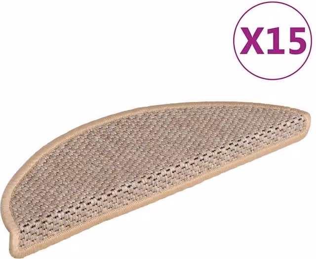 Berkfield Home Self-adhesive Sisal-Look Stair Mats, 15 Pieces, Light Beige, W: 56 cm, D: 17 cm, H: 3 cm