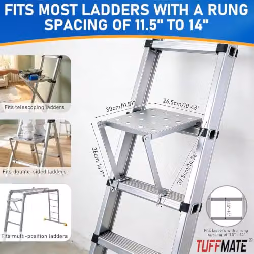 TUFFMATE Universal Ladder Work Platform in Silver Stainless Steel with 150kg Load Capacity – 2