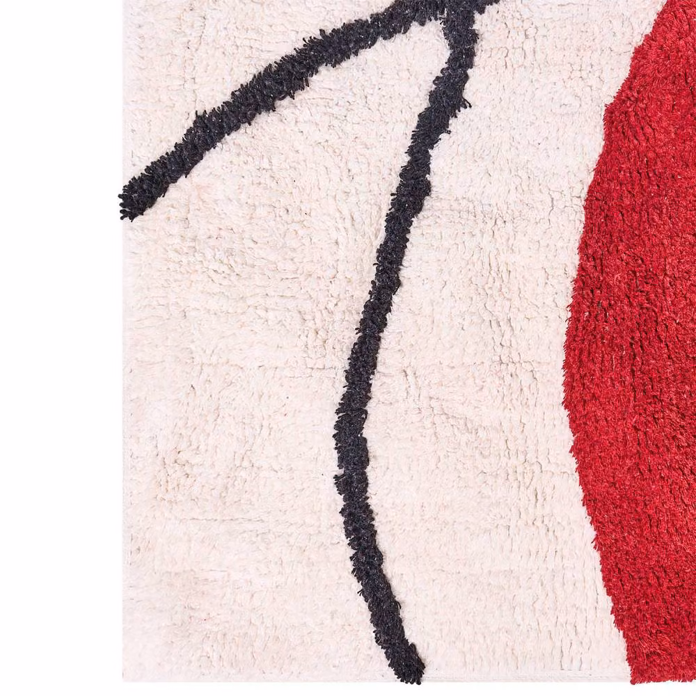 Wyld and Coco Ethos Home Hand Tufted Cotton Abstract Retro Rug in Beige and Red, W: 140 cm, L: 200 cm – 3