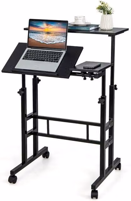 Kelvenix Mobile Height Adjustable Standing Desk Laptop Cart in Black