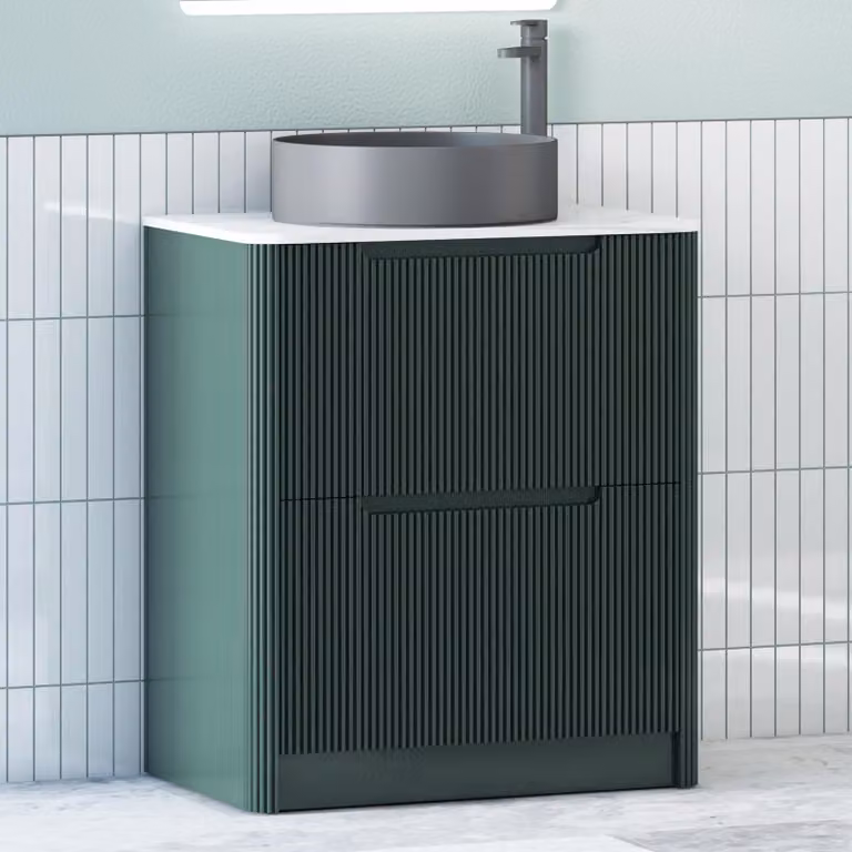 Royal Bathrooms Avenza 800mm Moss Green Floor Standing 2 Drawer Vanity Unit with Black Art Round Basin