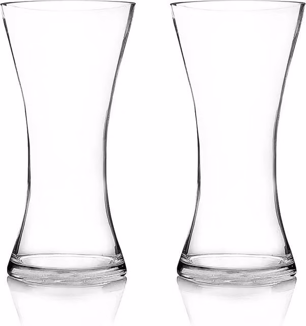 Simpa Set of 2 Transparent Glass Hourglass Tabletop Vases, H 25 cm x Dia 13 cm
