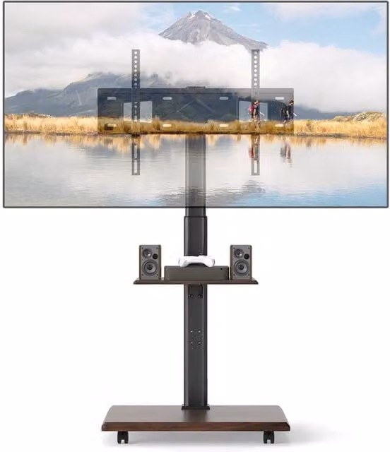 Costway Rolling TV Stand Mobile TV Cart for 32 to 75 inch TVs with Shelf and 30 Degree Tilt Mount in Black – 1