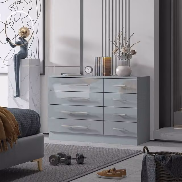 Harmin Grey 8 Drawer High Gloss Chest of Drawers