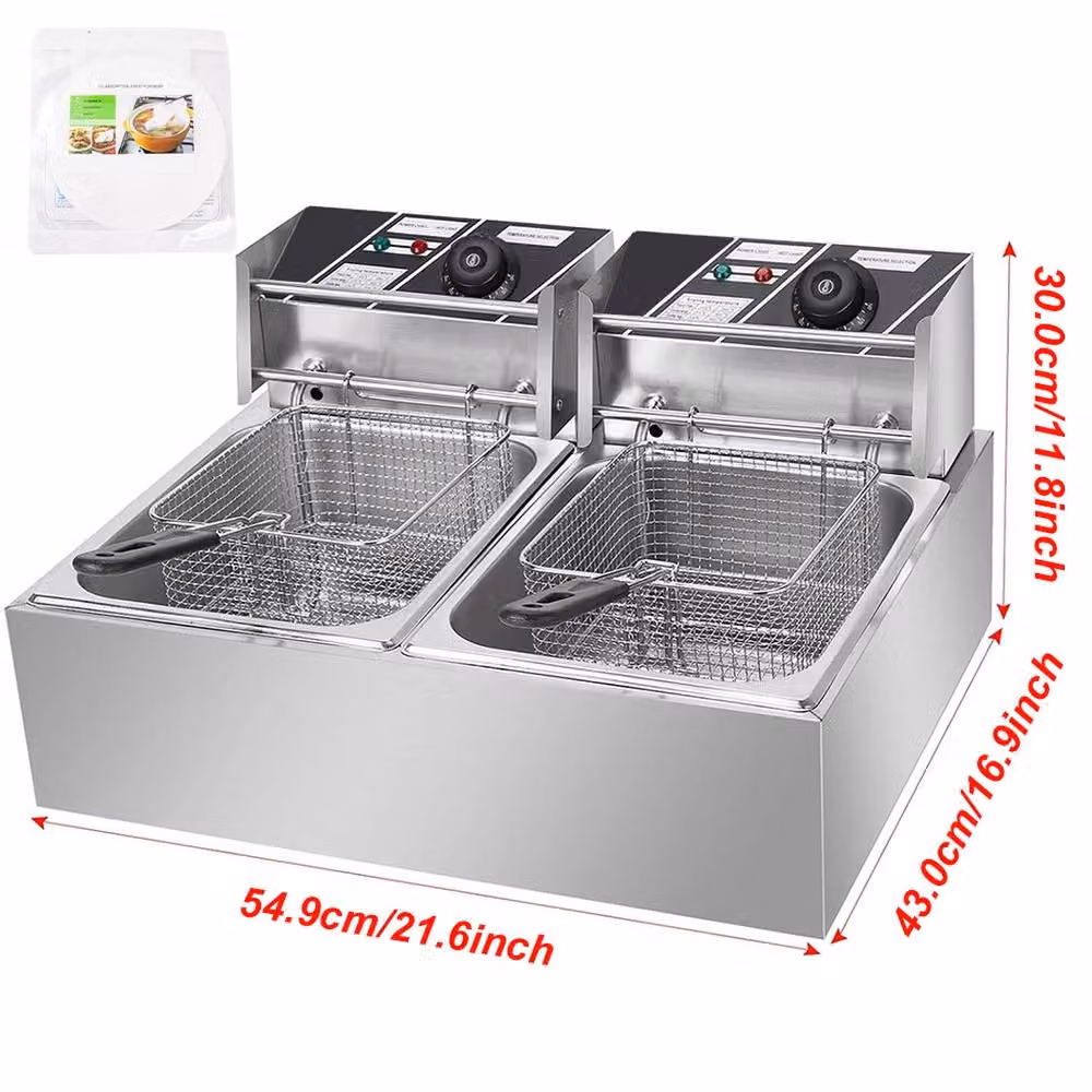 Ventryn 20L Commercial Electric Twin Tank Deep Fat Fryer in Metallic Silver – 2